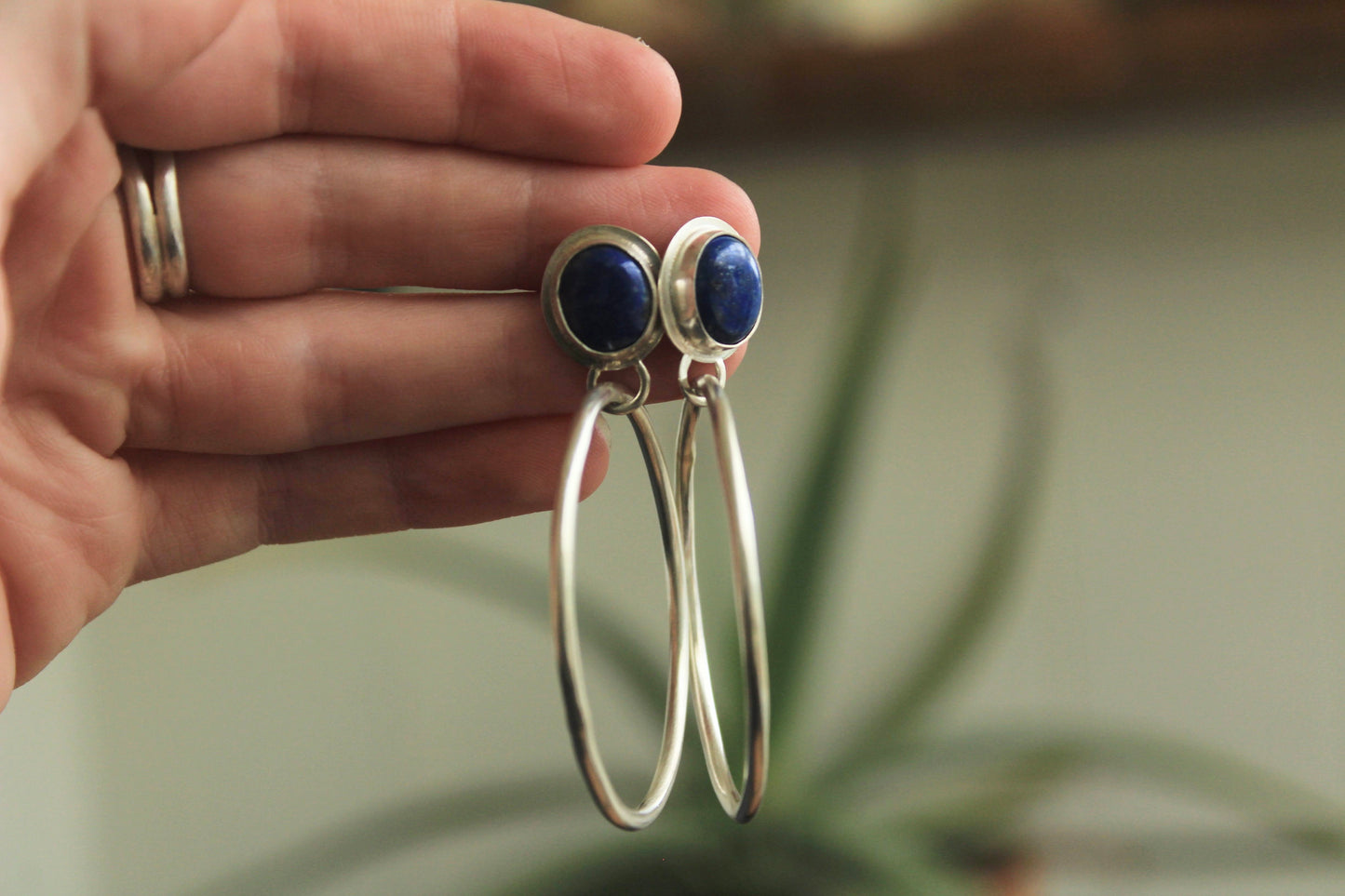 lapis stud hoops