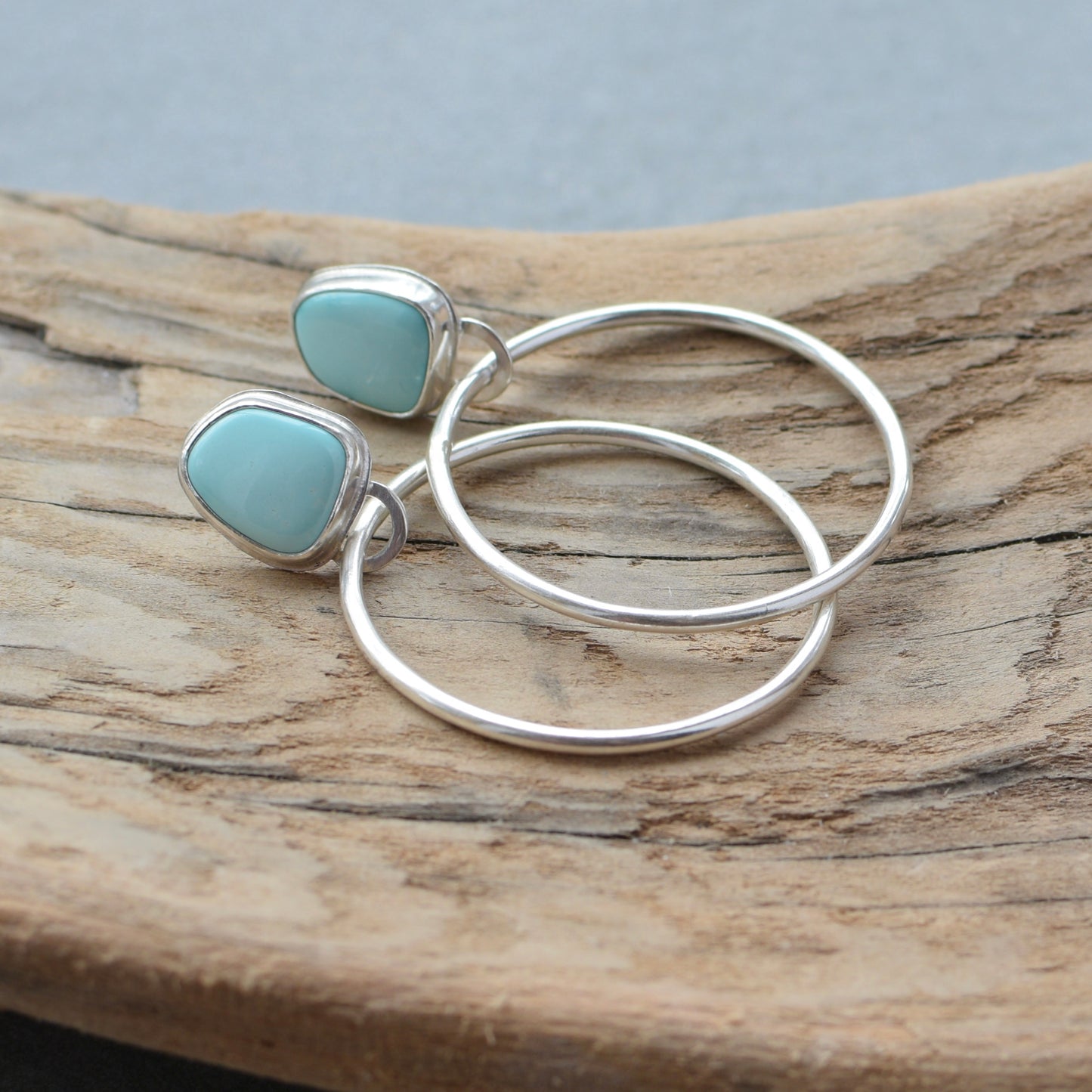 Large Turquoise Hoop Studs (round hoop wire)