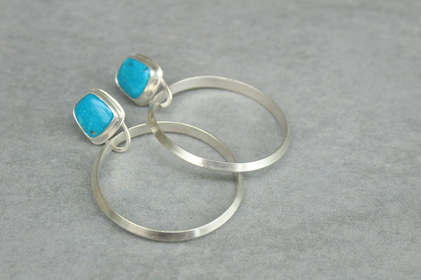 Large Turquoise Hoop Studs (triangular hoop wire)