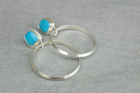 Large Turquoise Hoop Studs (triangular hoop wire)