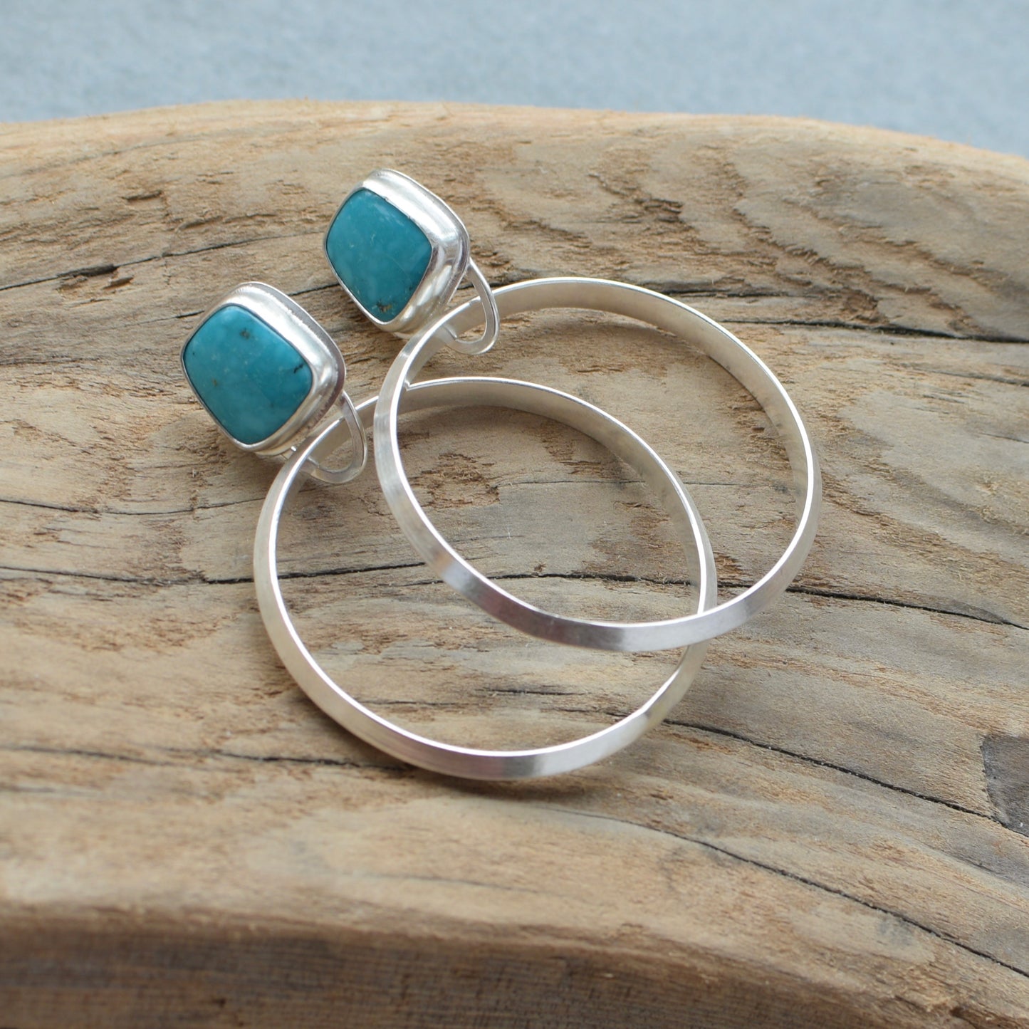 Large Turquoise Hoop Studs (triangular hoop wire)